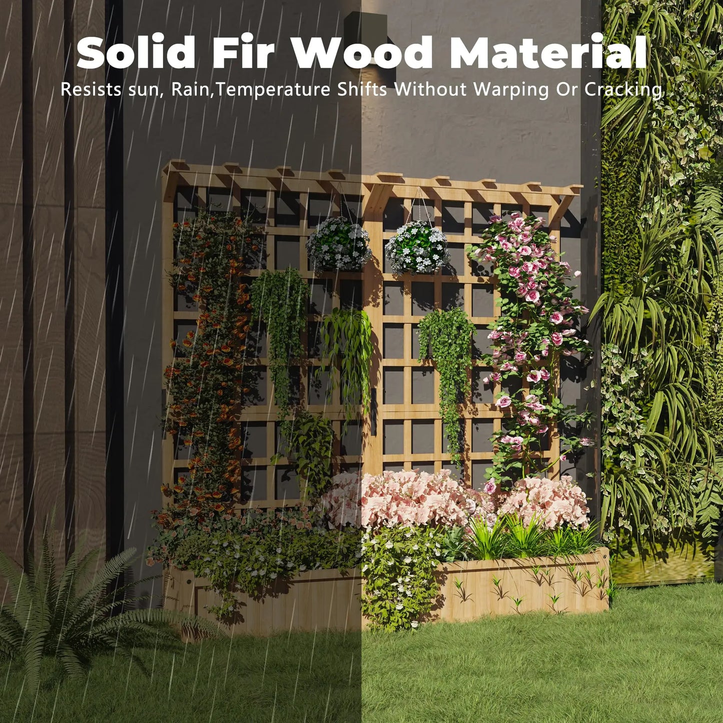 HiMISS Two-Tier Wooden Planter Box With Trellis