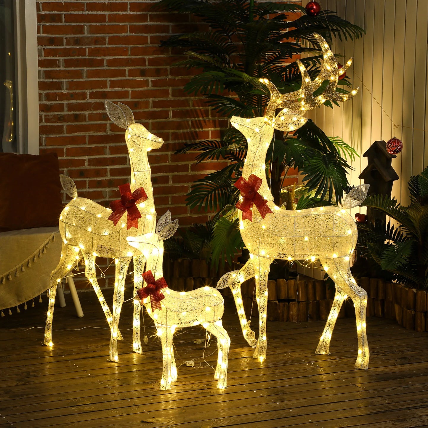 Outsunny Light Up Christmas Deer Family Set Of 3 With Led Lights