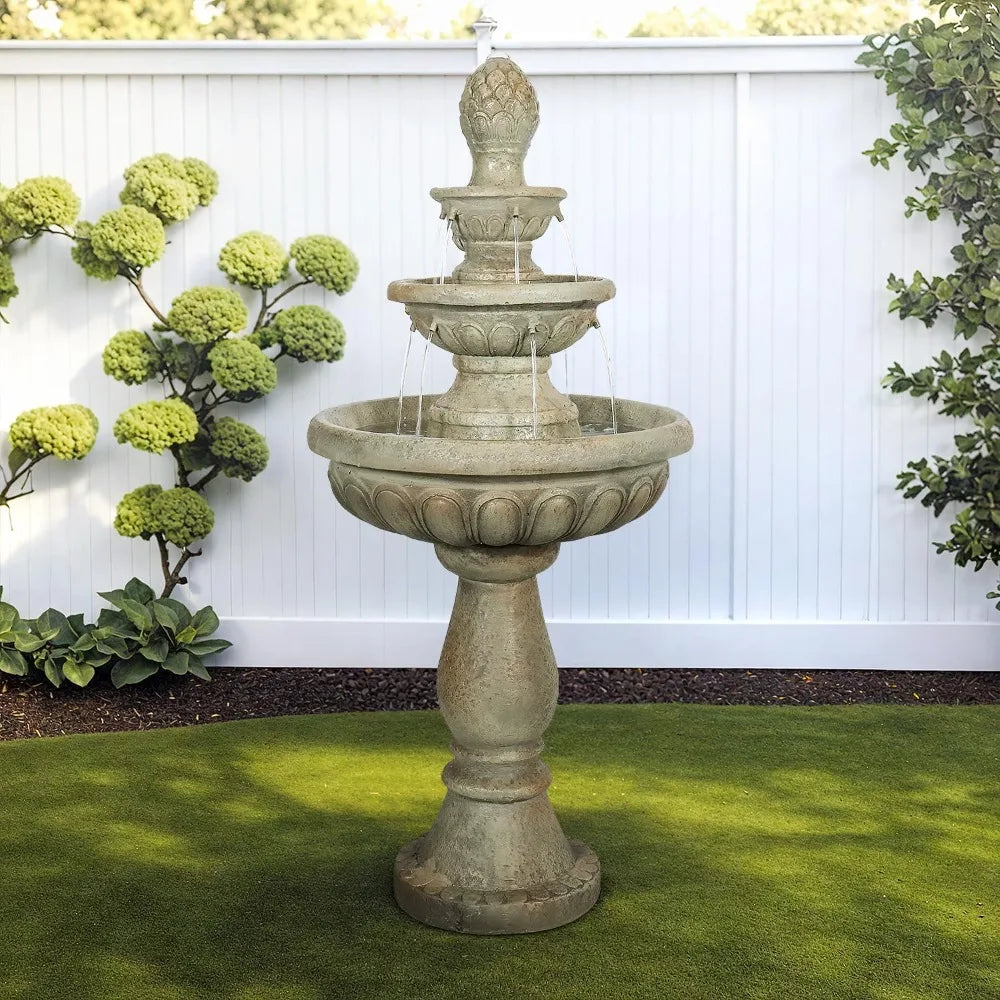 Concrete Outdoor Water Fountain 3-Tier Modern Design