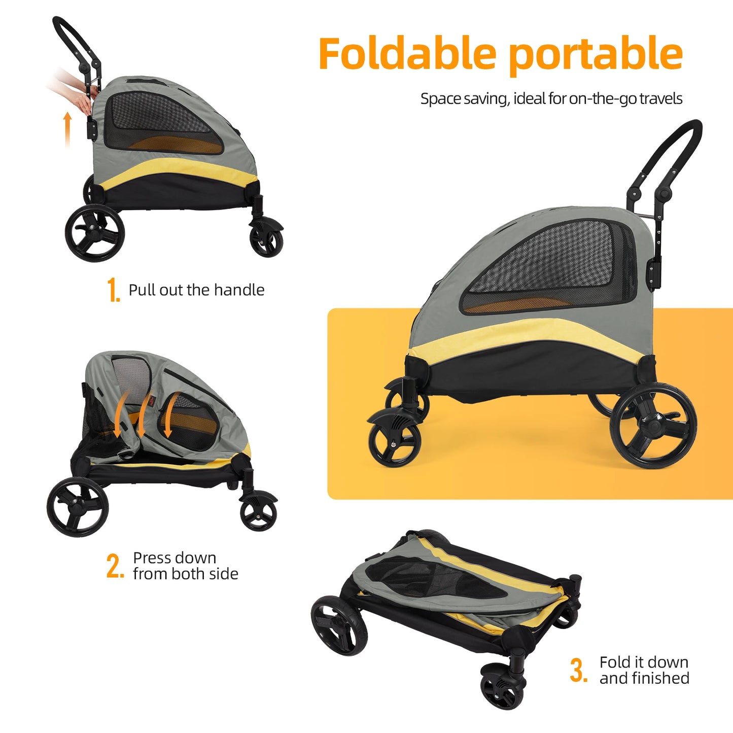 Ultra Large Dog Stroller Four Wheel Jogger Carrier Foldable