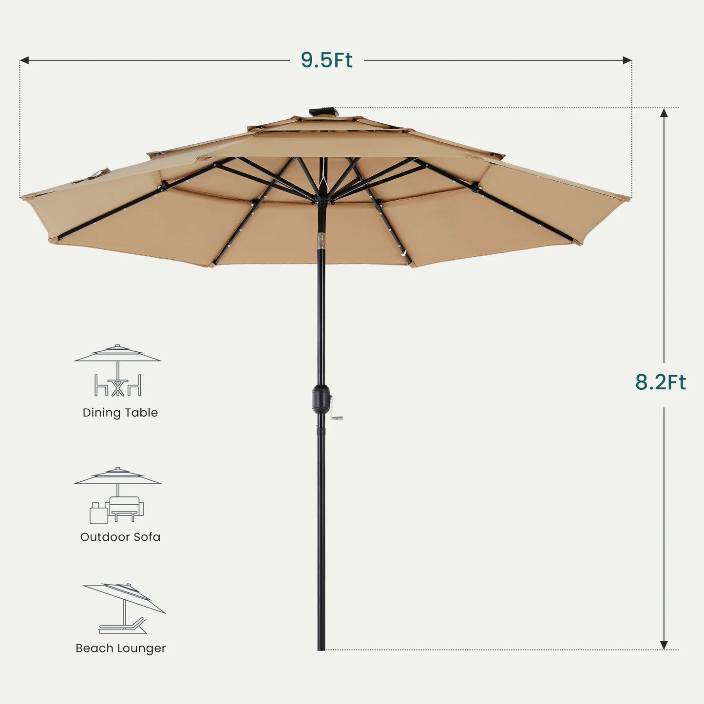 JHK Solar LED Patio Umbrella With Tilting Table