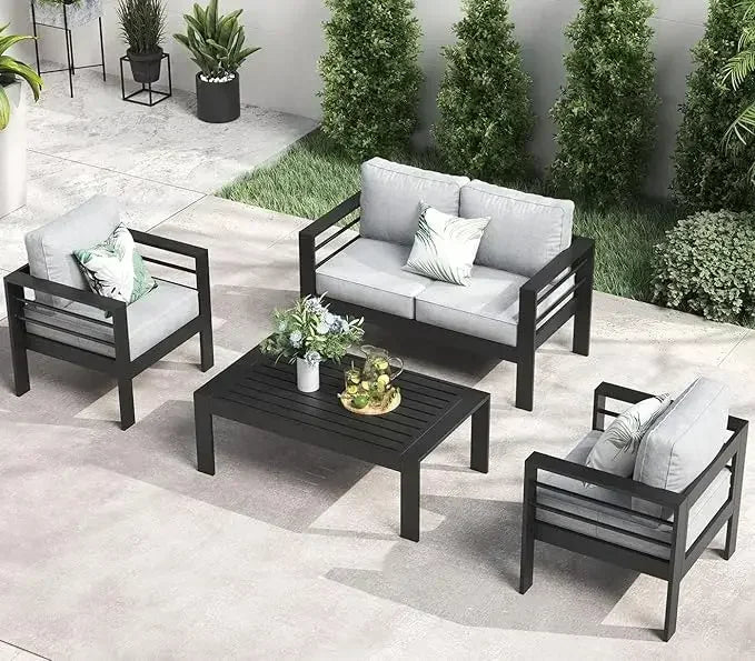 Yujingxi Aluminum Fire Pit Patio Conversation Set 5 Pieces