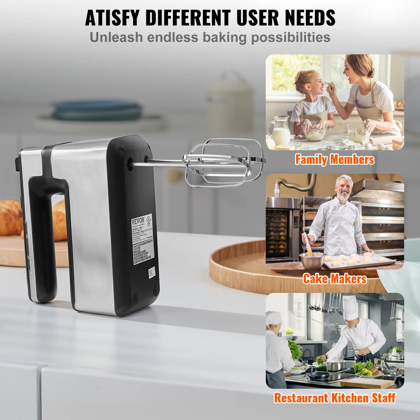 VEVOR Cordless Electric Hand Mixer 5 Gear Variable Speed