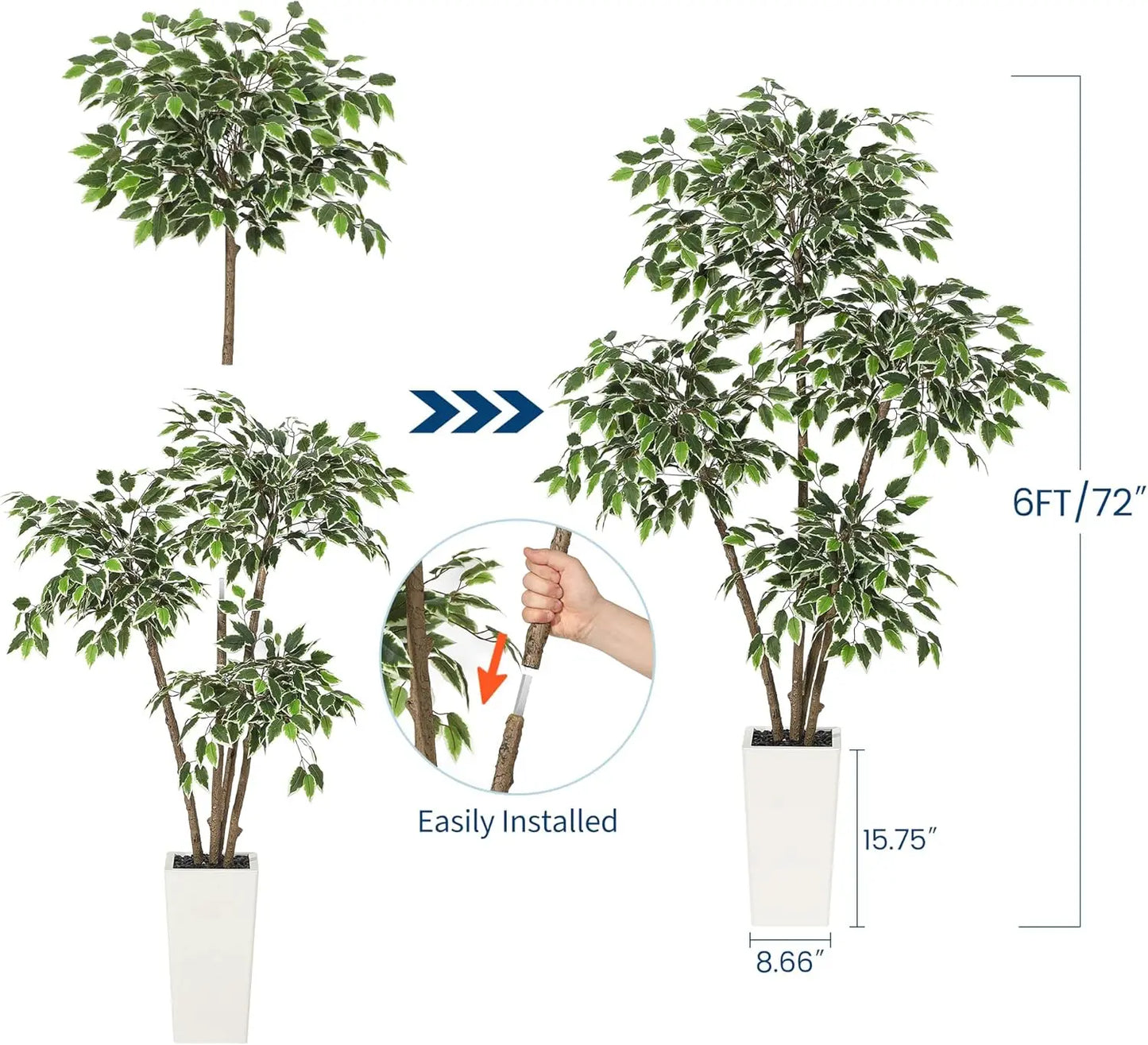 HiMISSCN Ficus Artificial Tree Potted Indoor Plant