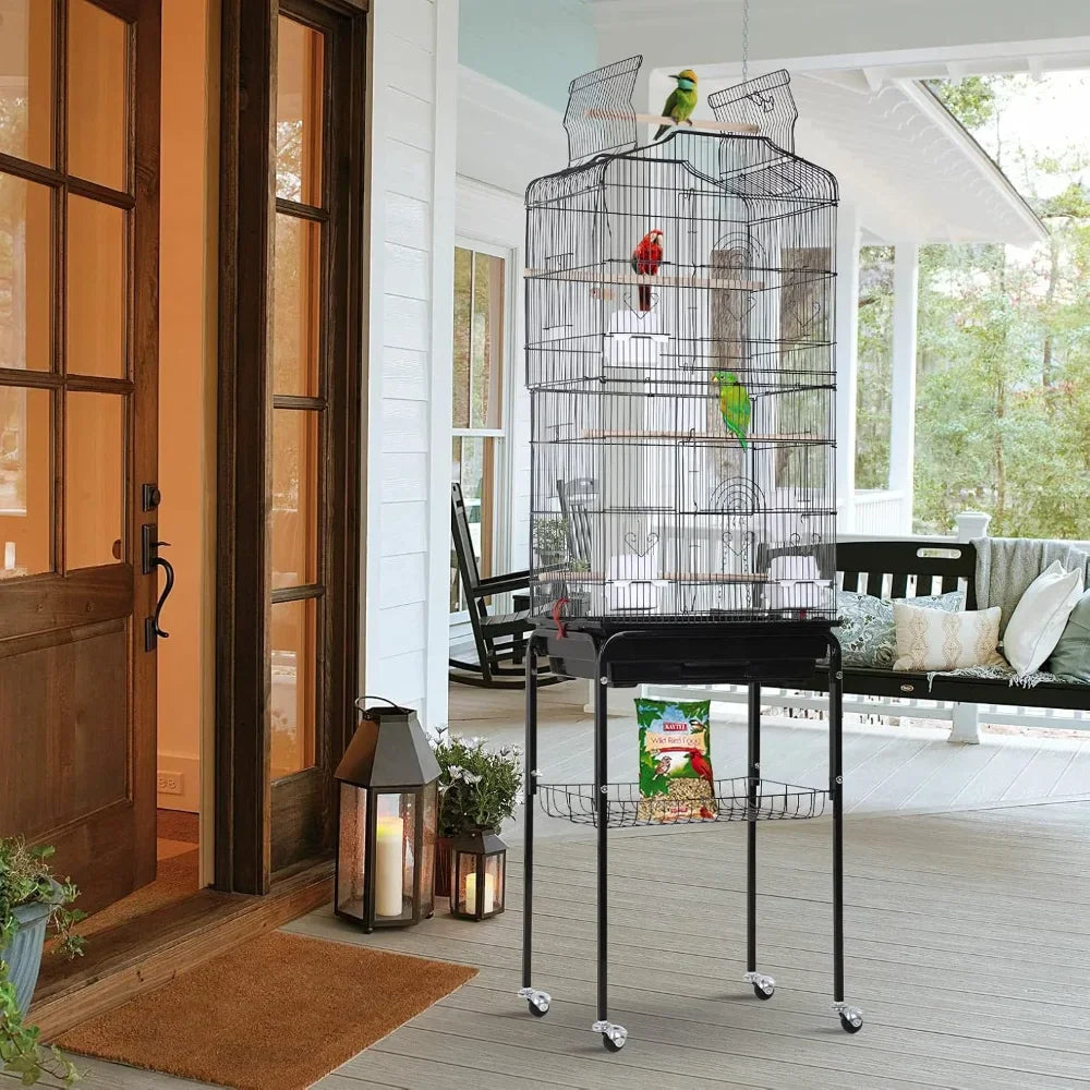 Gap Bird Cage With Rolling Stand Open Top For Parrots
