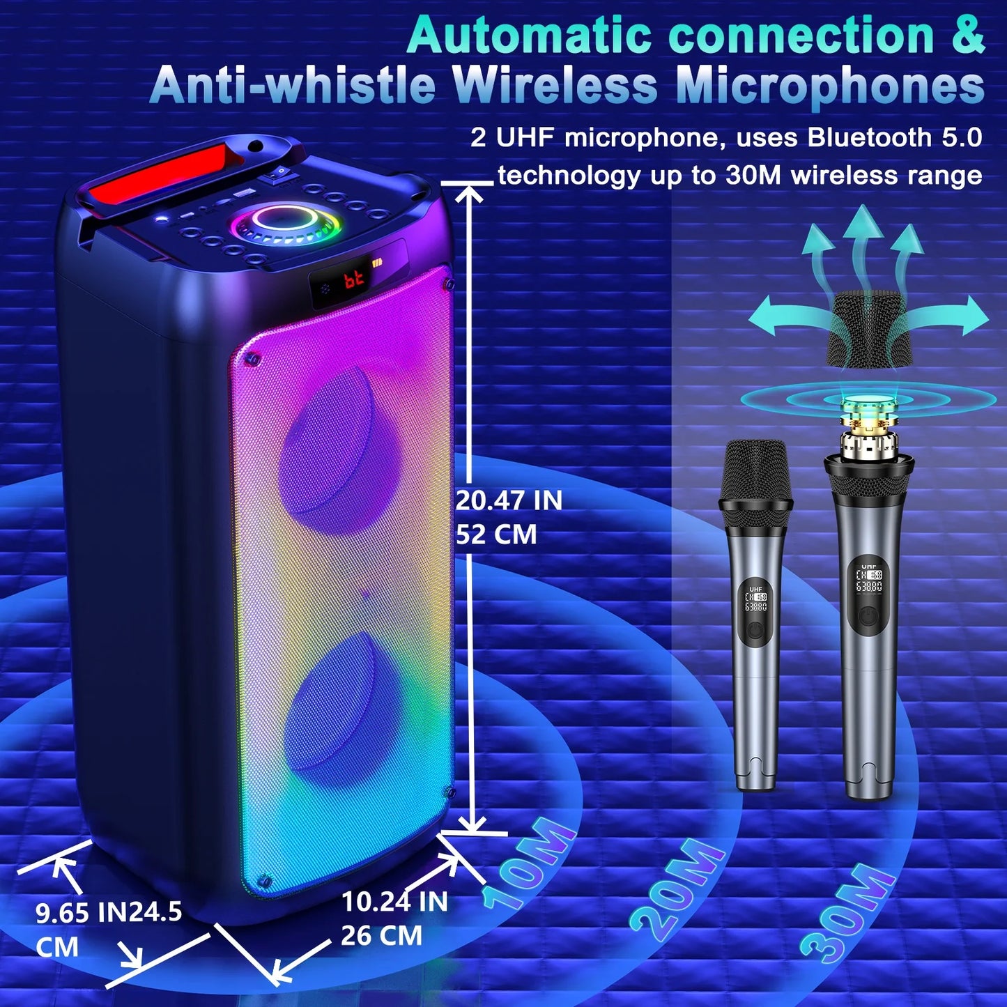 FanFun Wireless Bluetooth Karaoke Speaker With Two Microphones