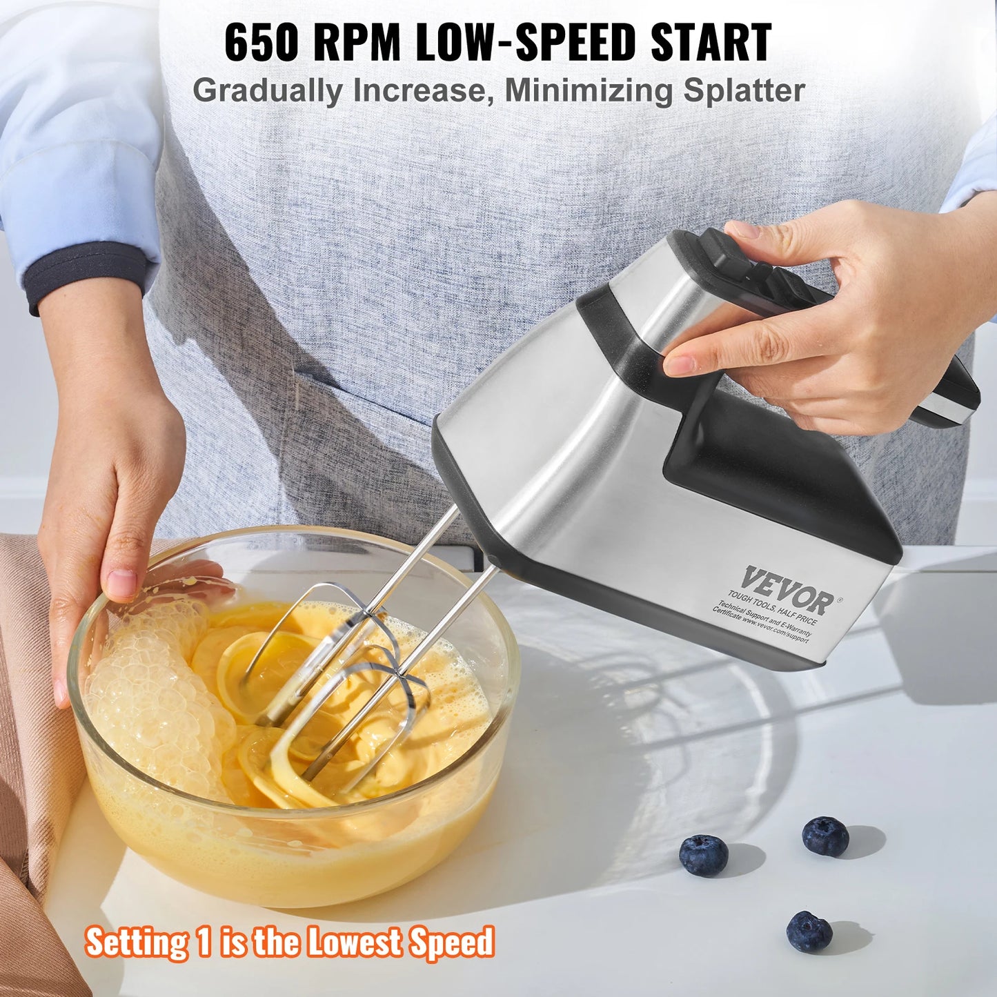 VEVOR Cordless Electric Hand Mixer 5 Gear Variable Speed