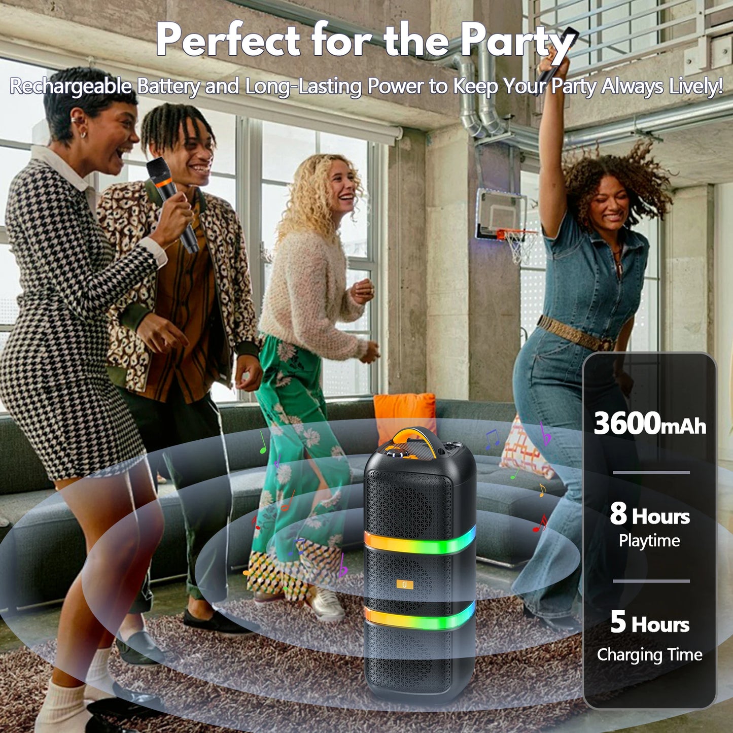 FanFun Bluetooth Speaker Waterproof Portable With Lights TWS USB AUX