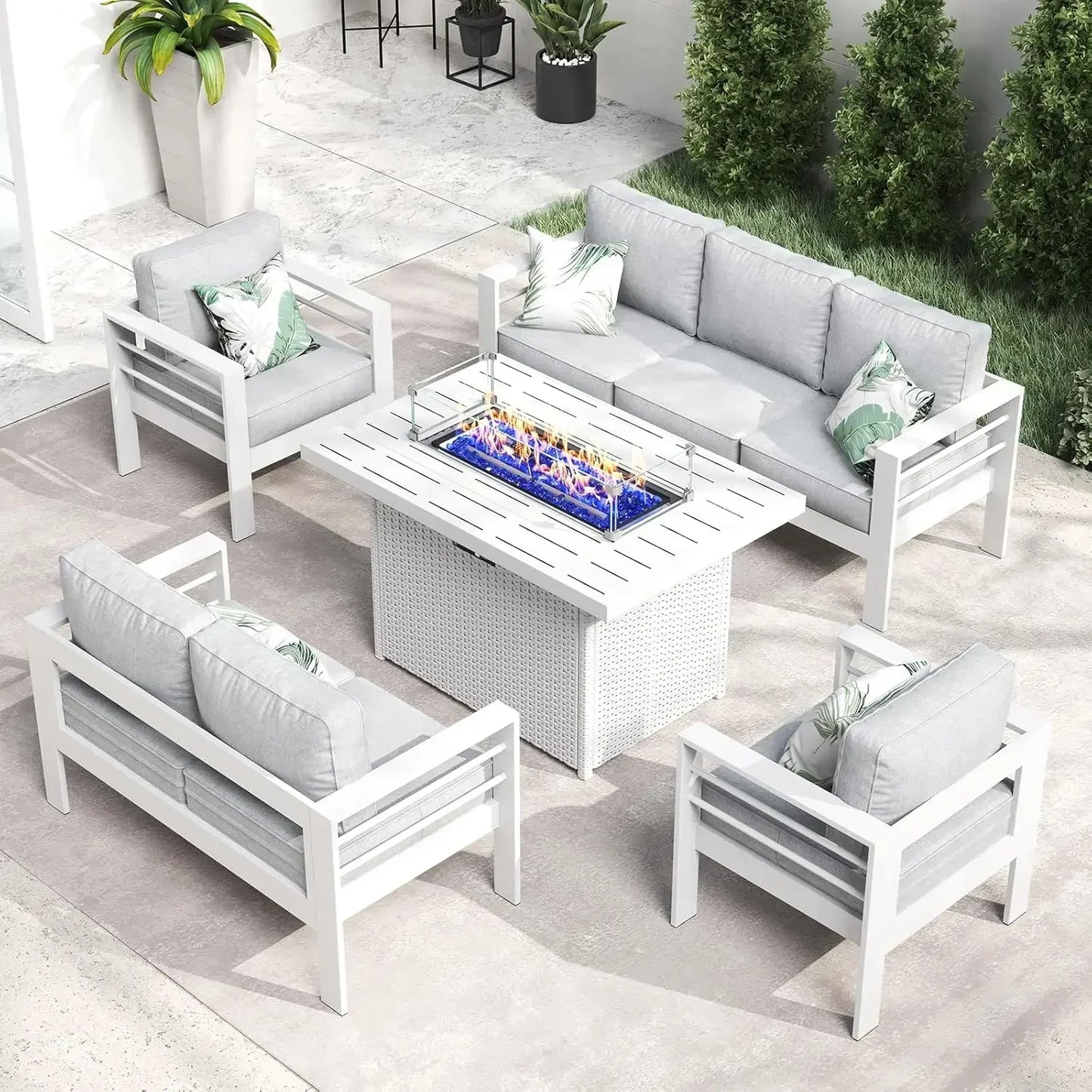 YUJINGXI Aluminum Fire Pit Patio Set 5 Piece Outdoor
