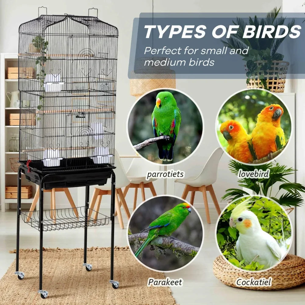 Gap Bird Cage With Rolling Stand Open Top For Parrots