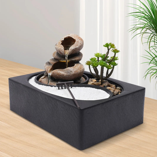 Bymaocar Tabletop Rock Water Fountain LED Desk Decor
