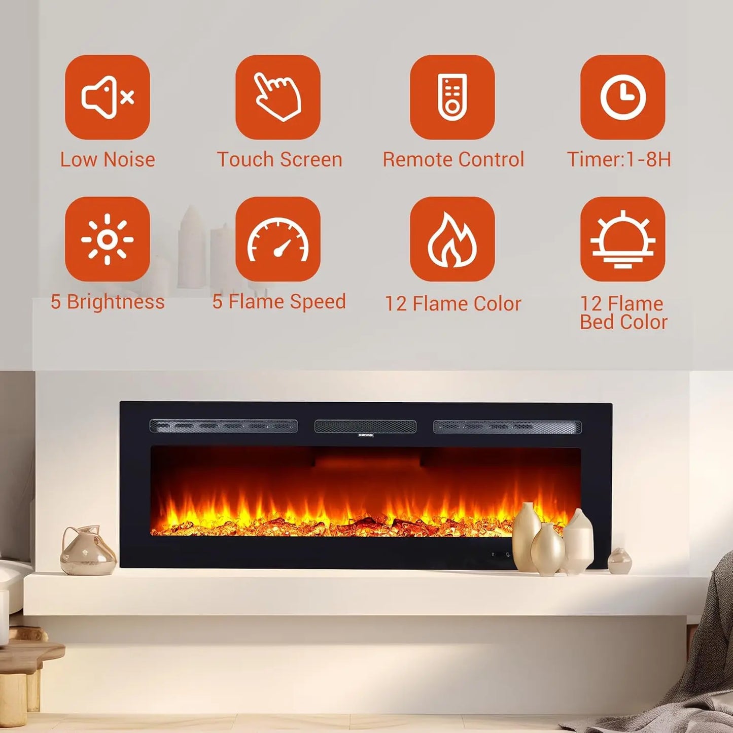 HiMIS Electric Fireplace Wall Mounted Remote Control Touch Screen
