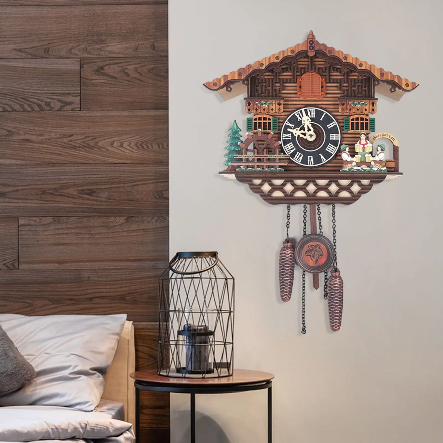 Combination Bird Cuckoo Wall Clock With Swinging Auto Wings