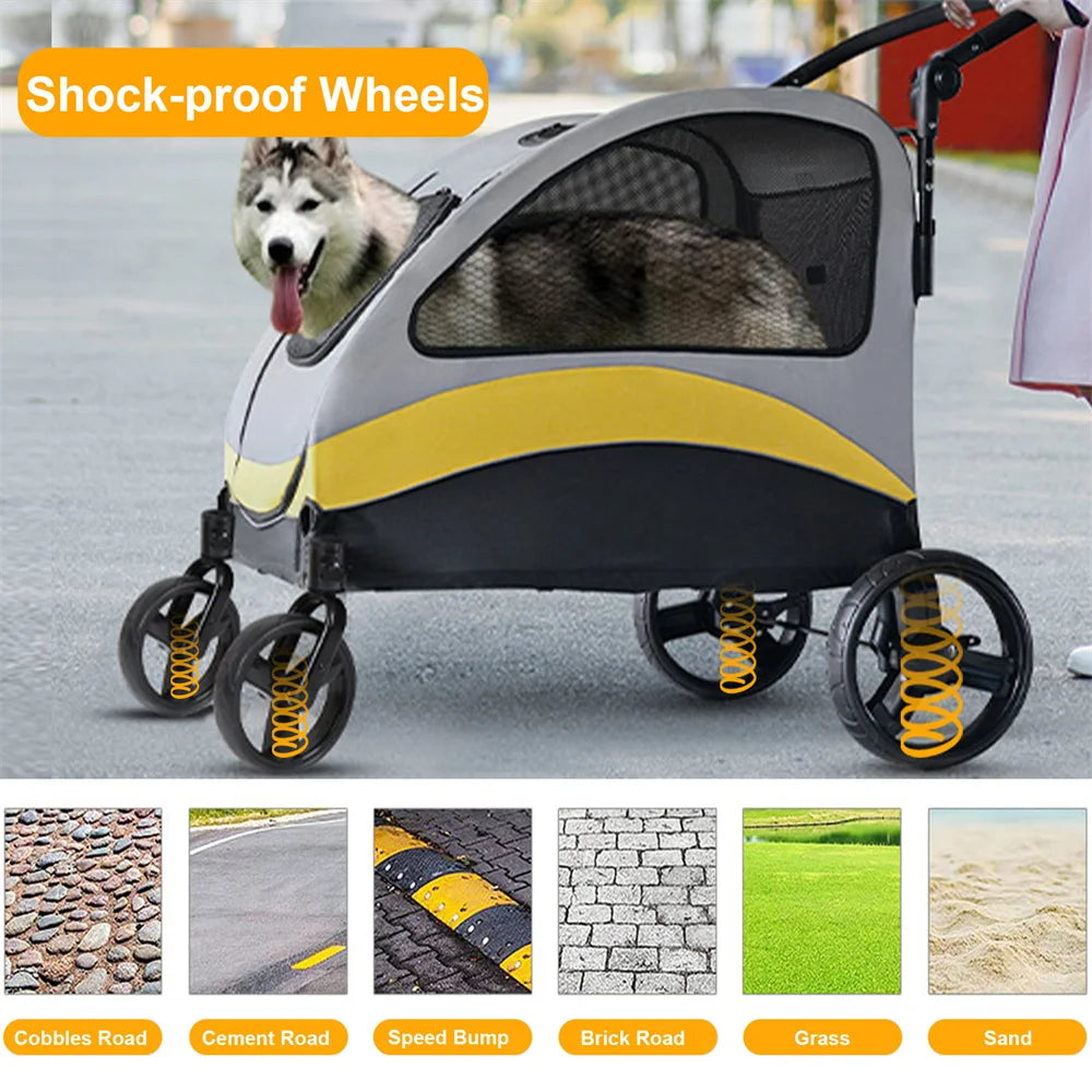 Premium Dog Stroller Pram 4 Wheel Foldable Travel Jogger