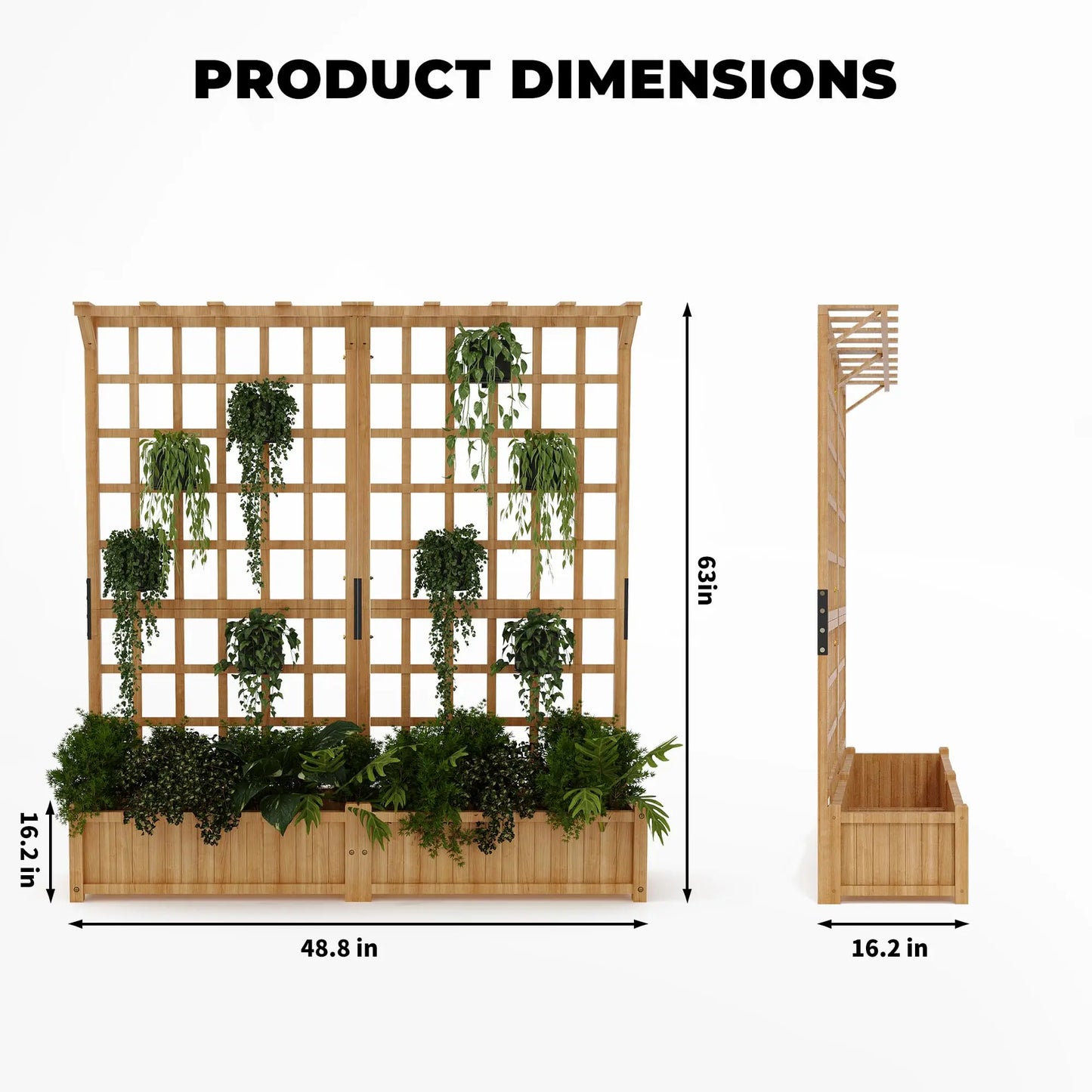 HiMISS Two-Tier Wooden Planter Box With Trellis