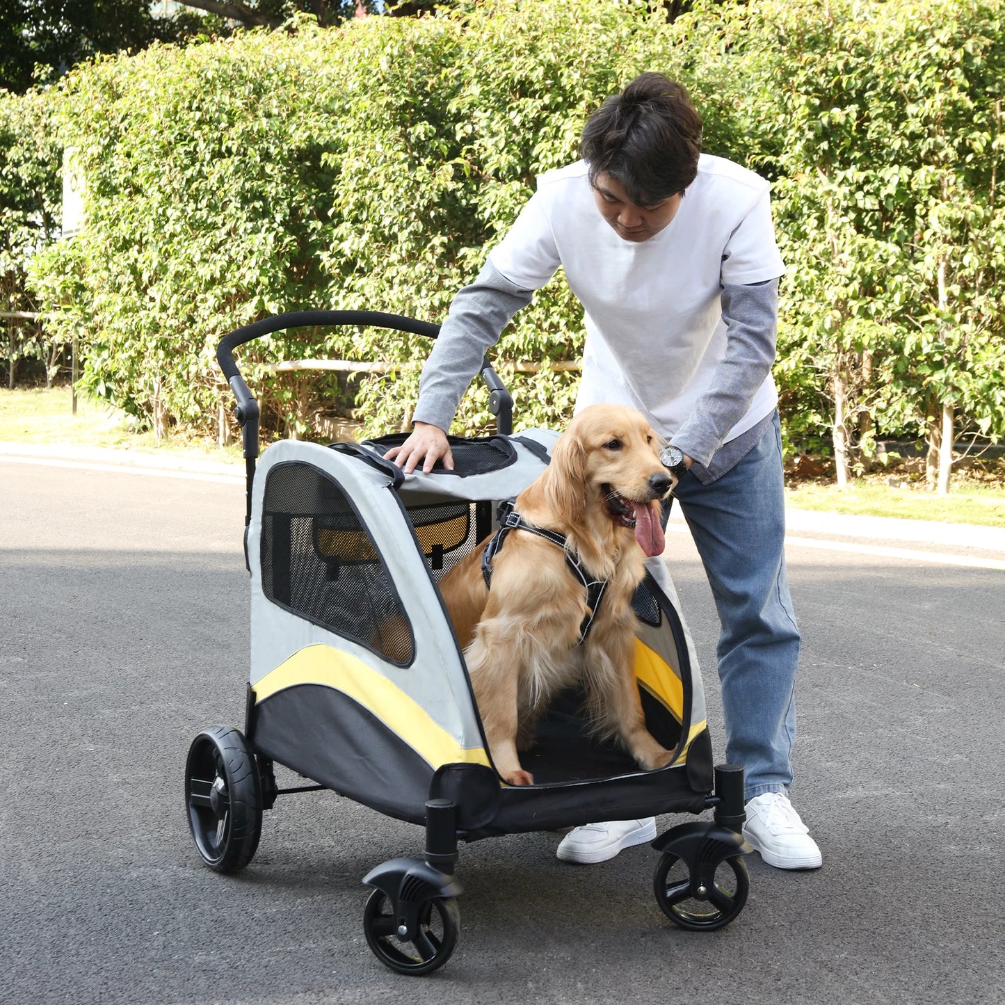 Ultra Large Dog Stroller Four Wheel Jogger Carrier Foldable