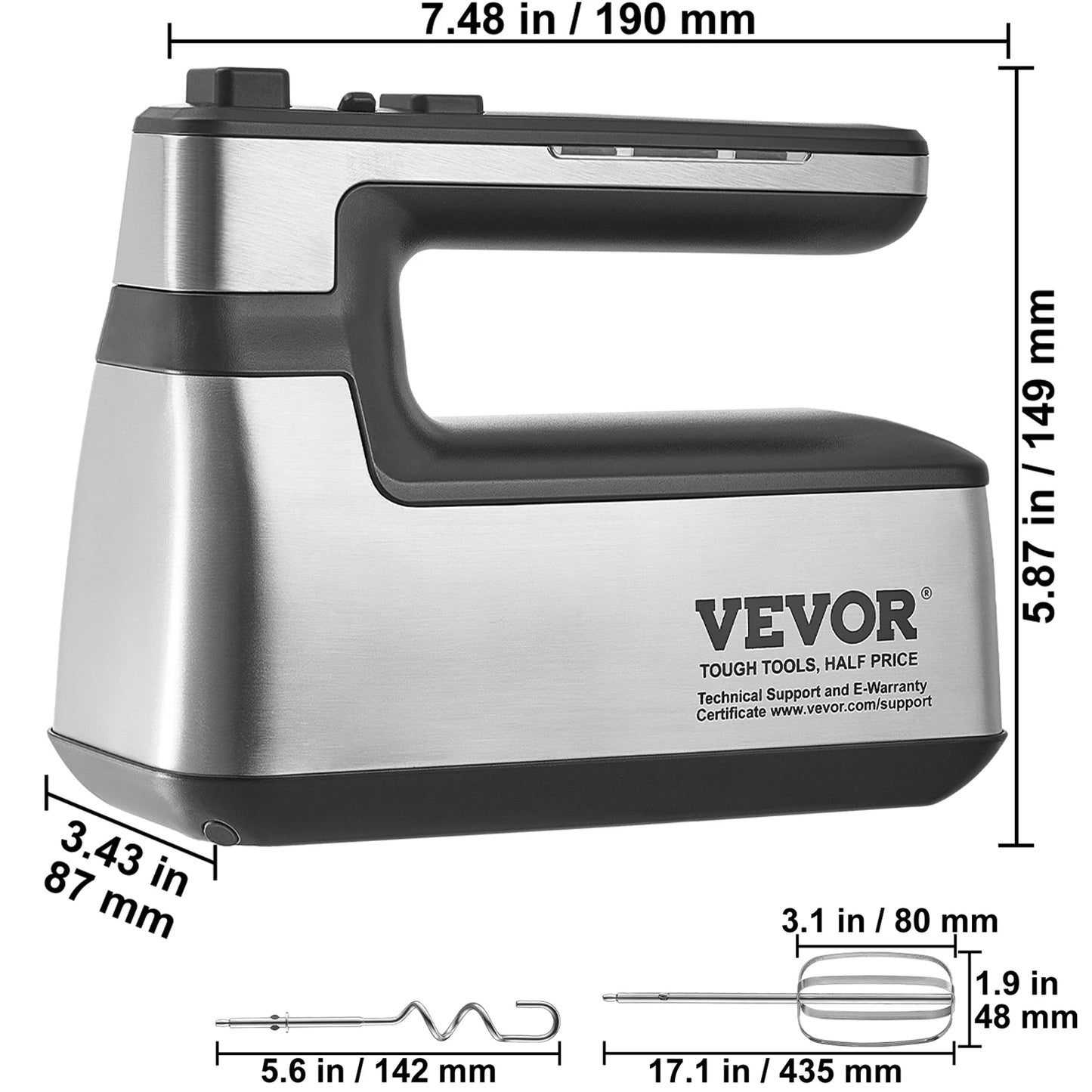 VEVOR Cordless Electric Hand Mixer 5 Gear Variable Speed