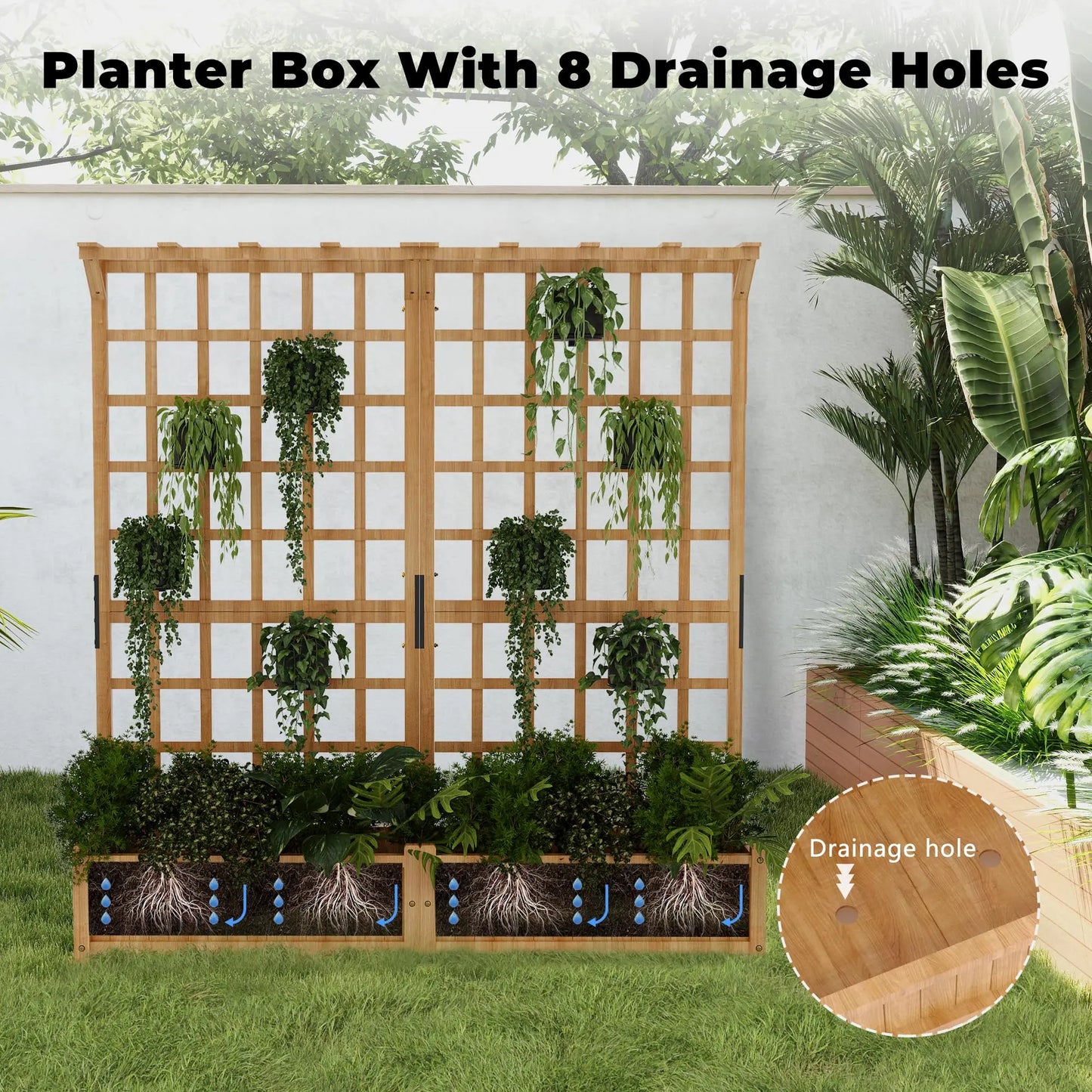 HiMISS Two-Tier Wooden Planter Box With Trellis