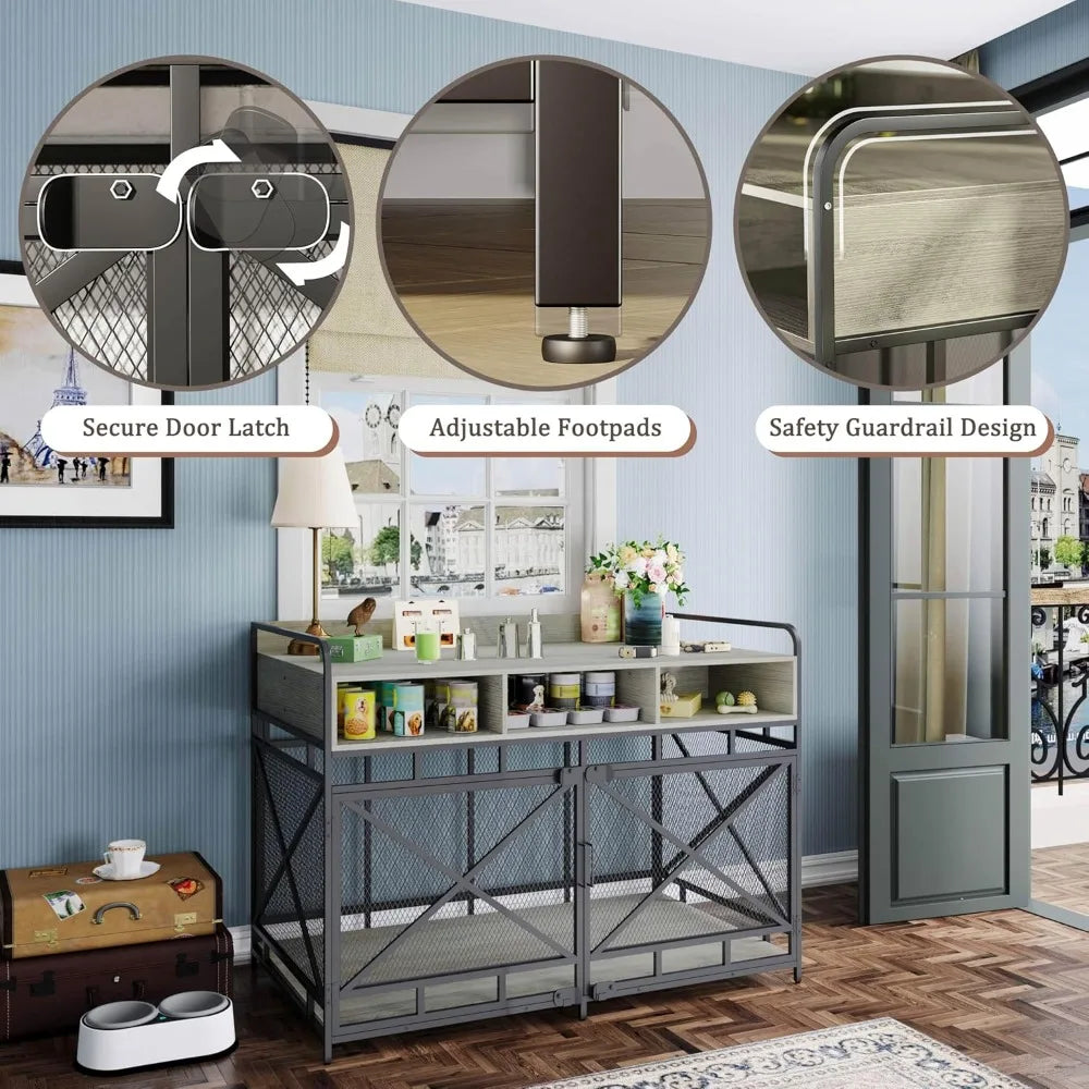 Wooden Dog Crate End Table With Drawers And Storage