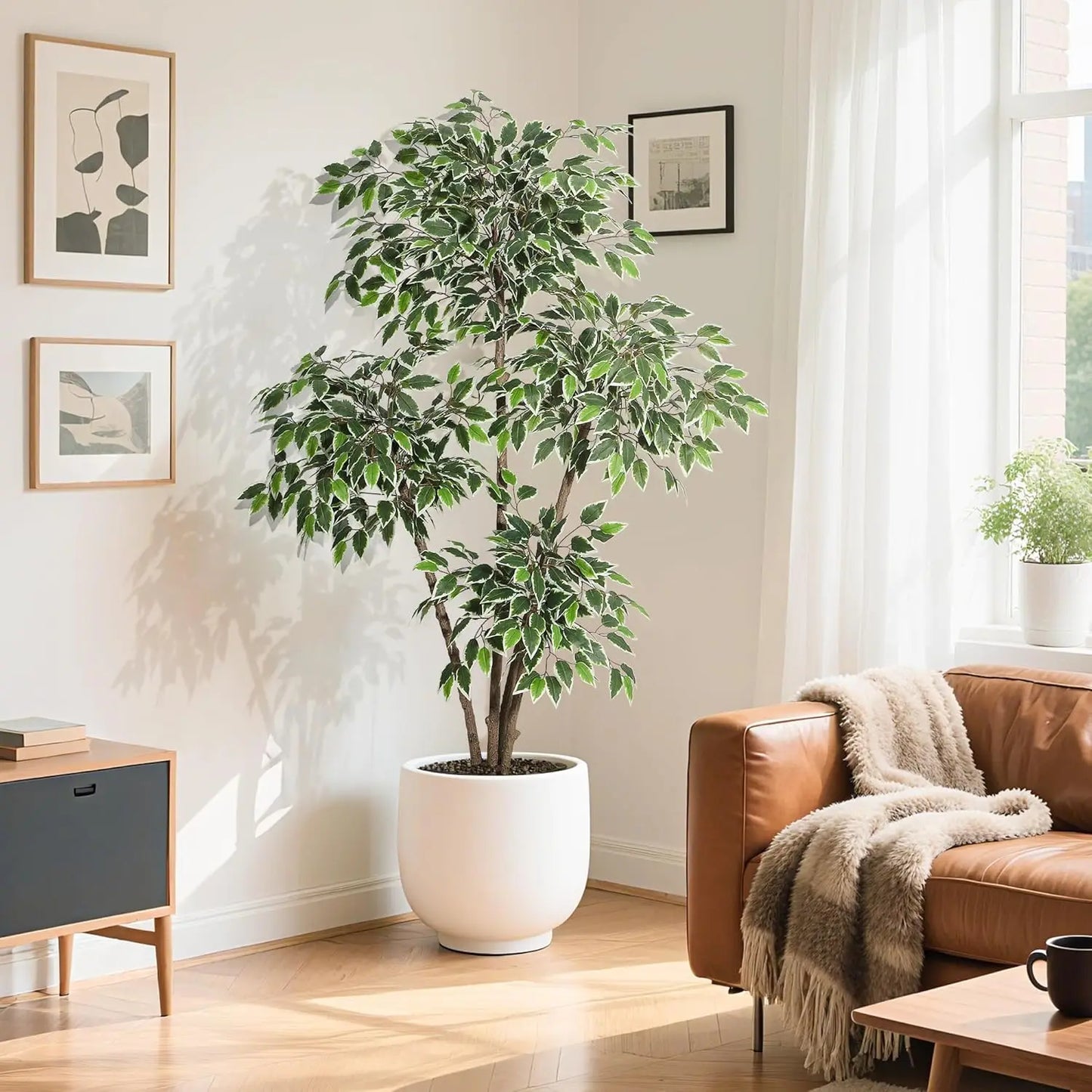 HiMISSCN Ficus Artificial Tree Potted Indoor Plant
