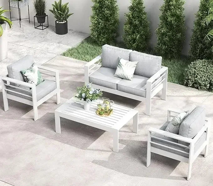 YUJINGXI Aluminum Fire Pit Patio Set 5 Piece Outdoor