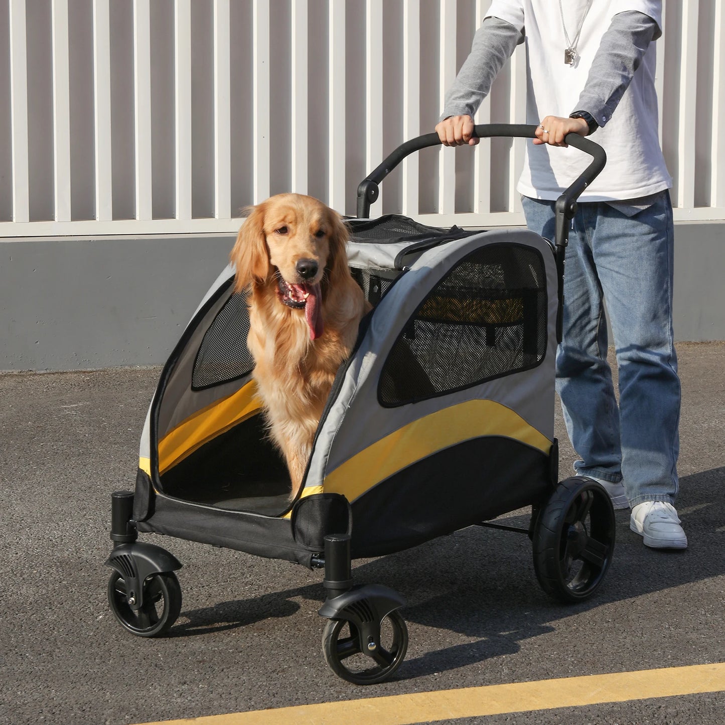 Ultra Large Dog Stroller Four Wheel Jogger Carrier Foldable