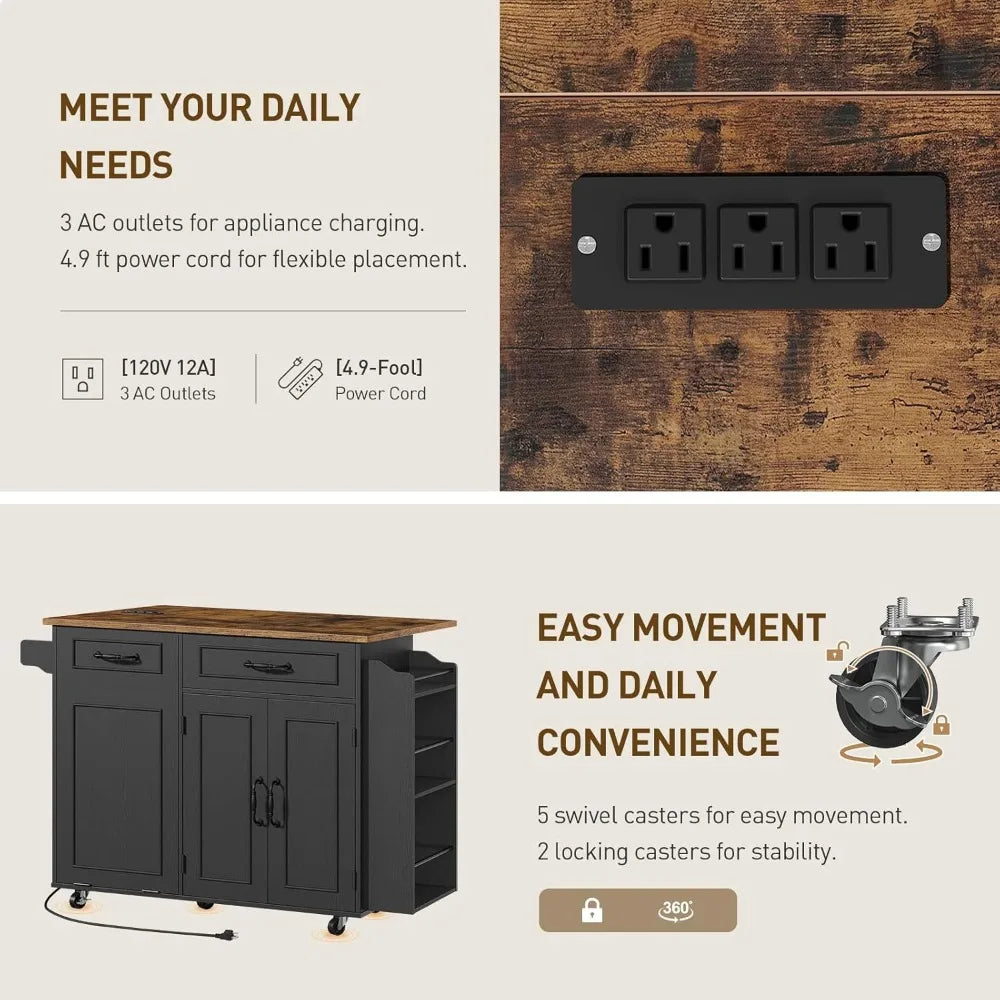 Ralgend Kitchen Island Built In Outlet And Foldout Sides