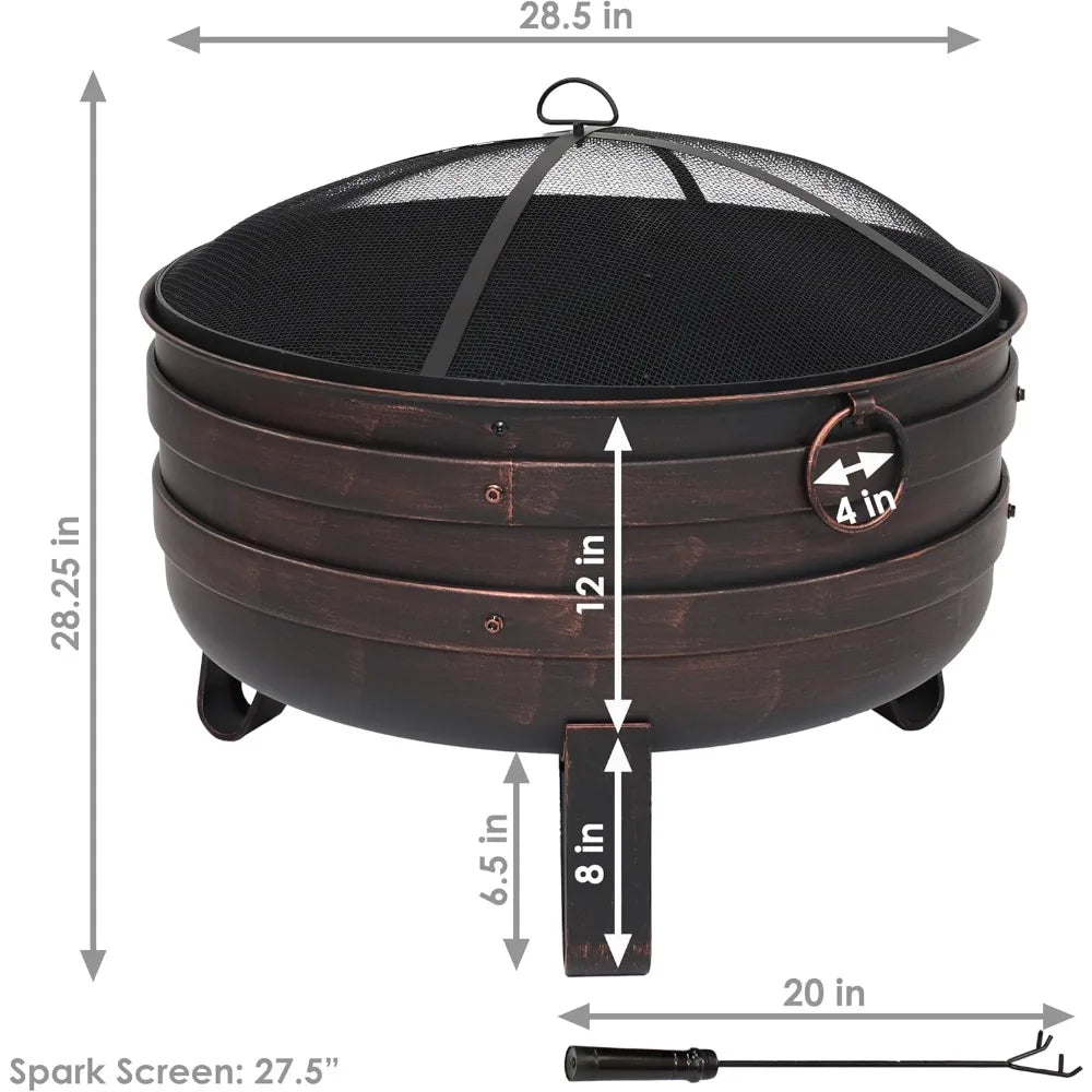 Heavy Duty Steel Cauldron Fire Pit With Spark Screen