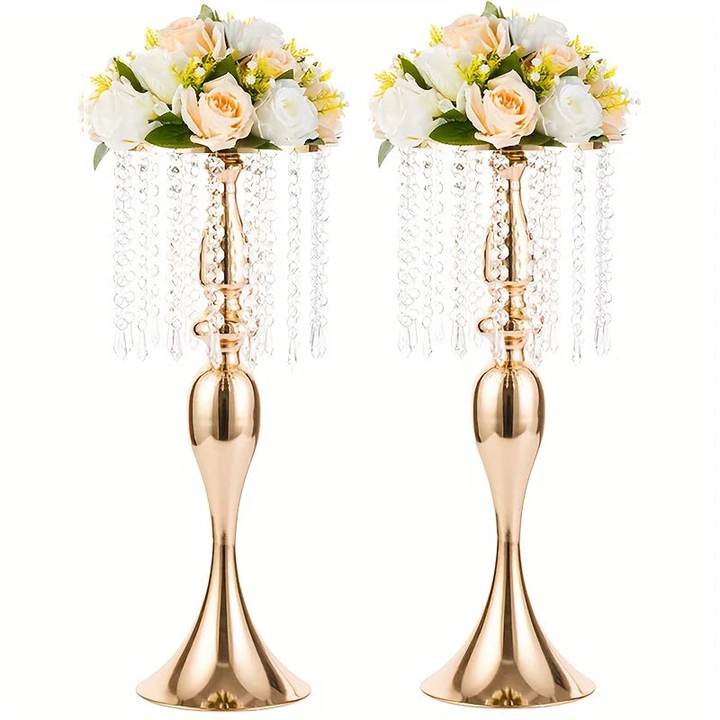 Function Crystal Flower Stand Centerpiece Metal Vase For Weddings