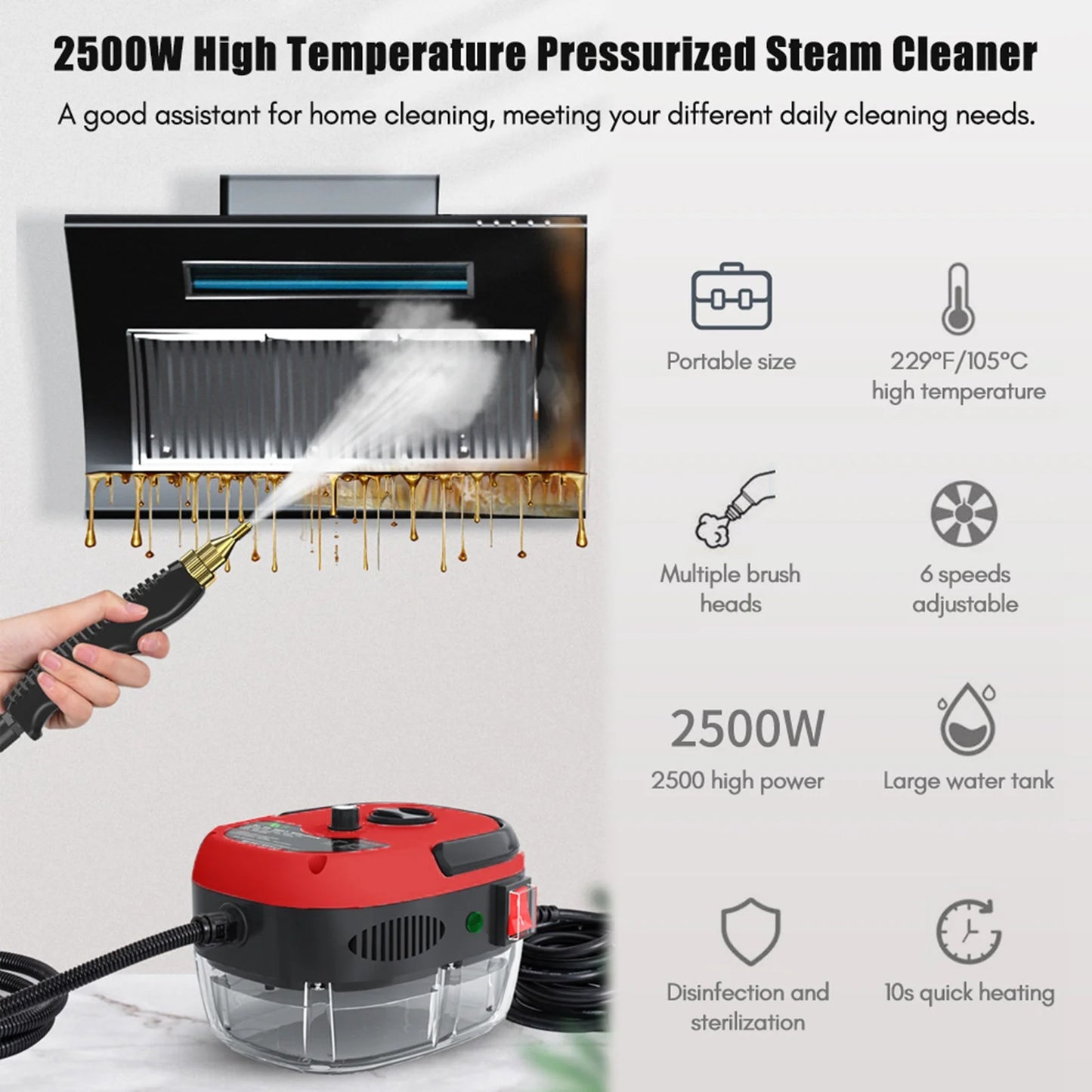 Meterk Handheld Steam Cleaner 2500W High Power 6 Speeds