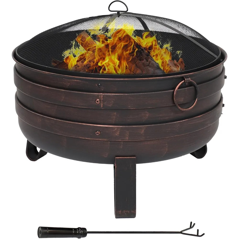 Heavy Duty Steel Cauldron Fire Pit With Spark Screen