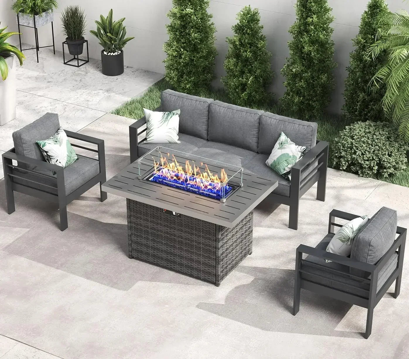 YUJINGXI Aluminum Fire Pit Patio Set 5 Piece Outdoor