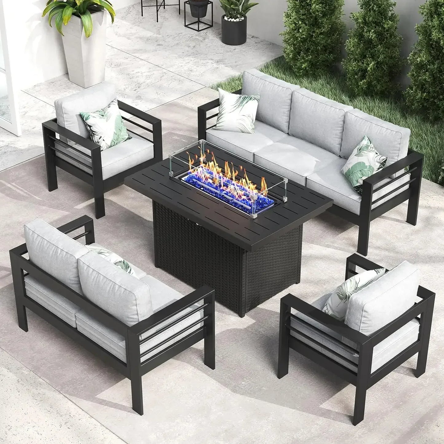 Yujingxi Aluminum Fire Pit Patio Conversation Set 5 Pieces