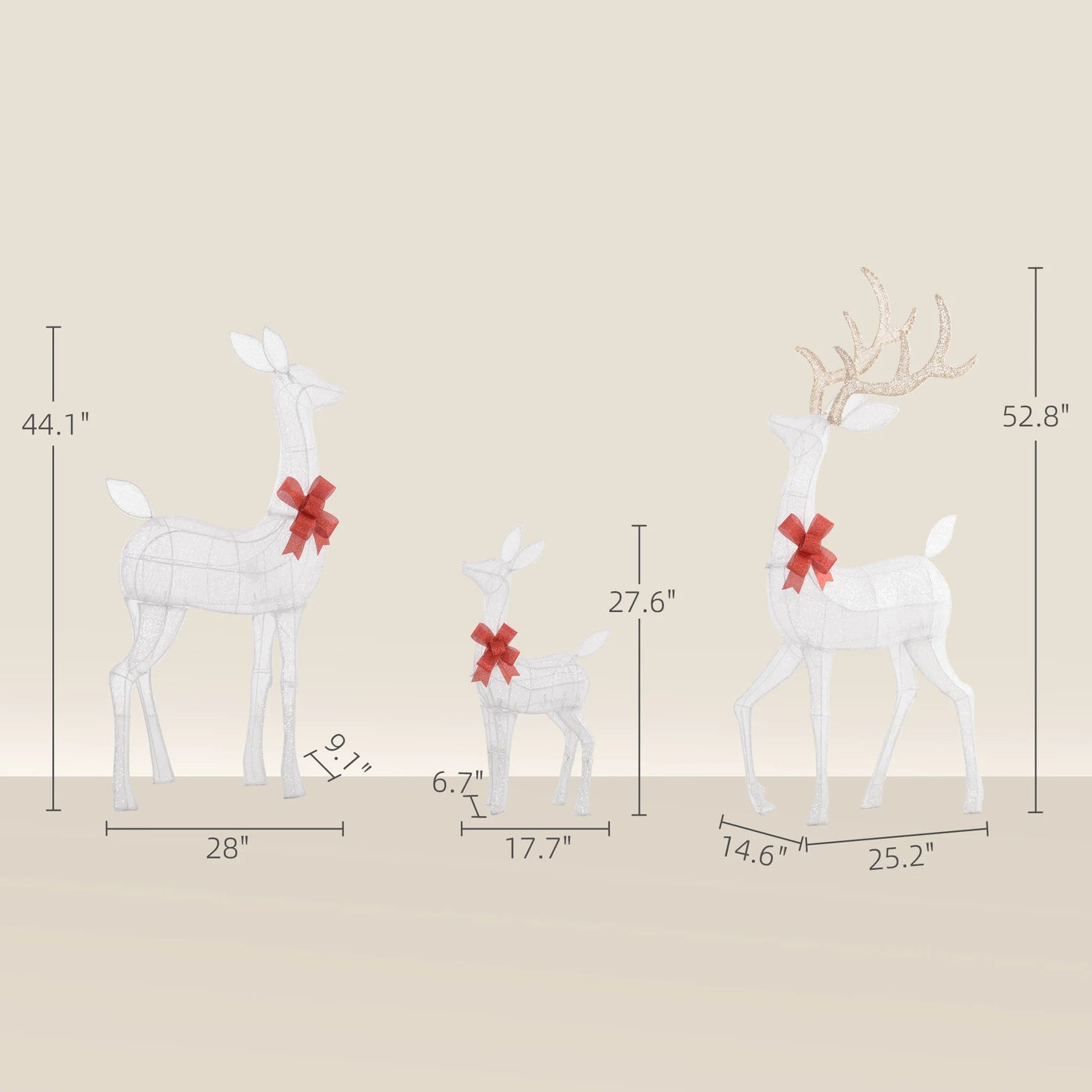 Outsunny Light Up Christmas Deer Family Set Of 3 With Led Lights
