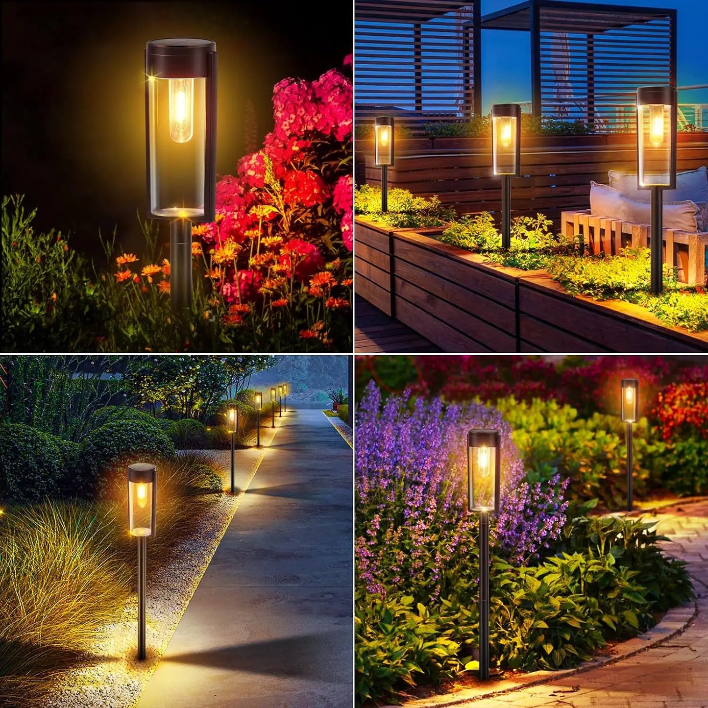 Outdoor Solar Pathway Lights Auto On Off Garden Lamps