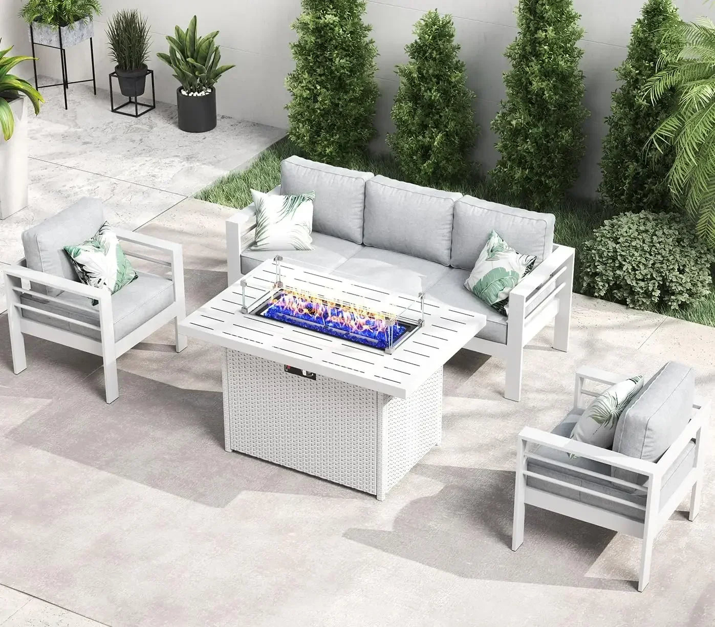 YUJINGXI Aluminum Fire Pit Patio Set 5 Piece Outdoor