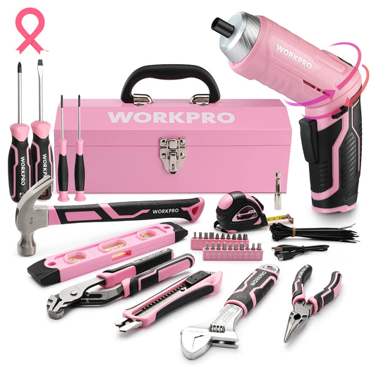 WORKPRO 74pc Tools Set Cordless Screwdriver And Toolbox