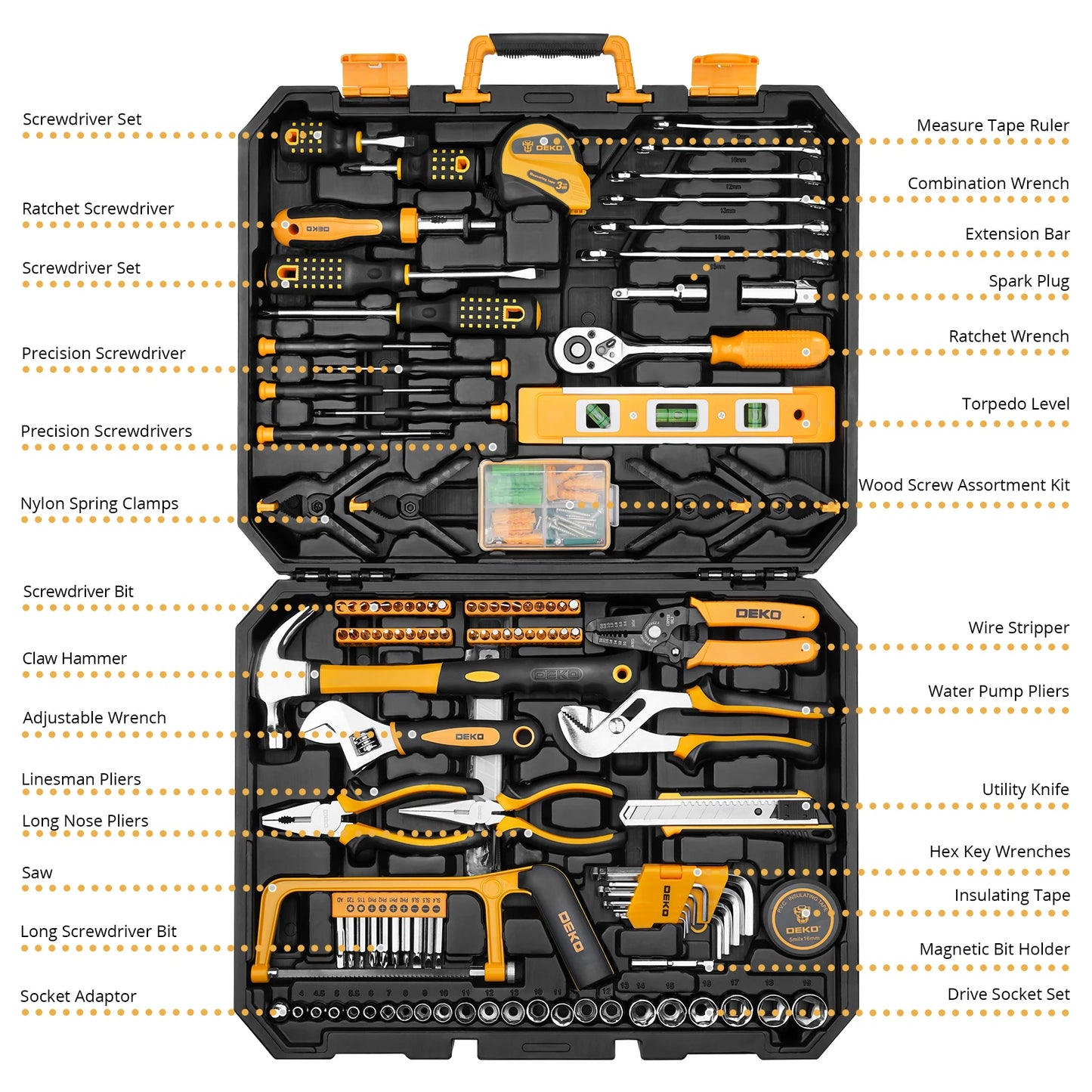 DEKOPRO 228Pcs Socket Wrench Auto Repair Tool Set With Toolbox