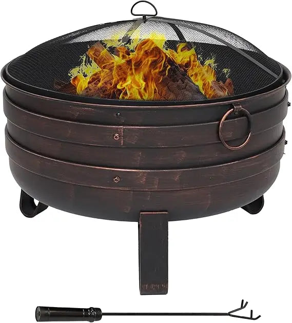 Heavy Duty Steel Cauldron Fire Pit With Spark Screen