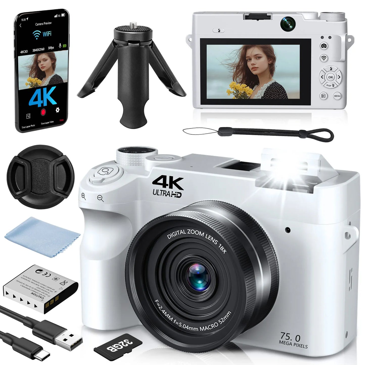 Gavonde 4K Digital Camera Autofocus Anti Shake Vlogging