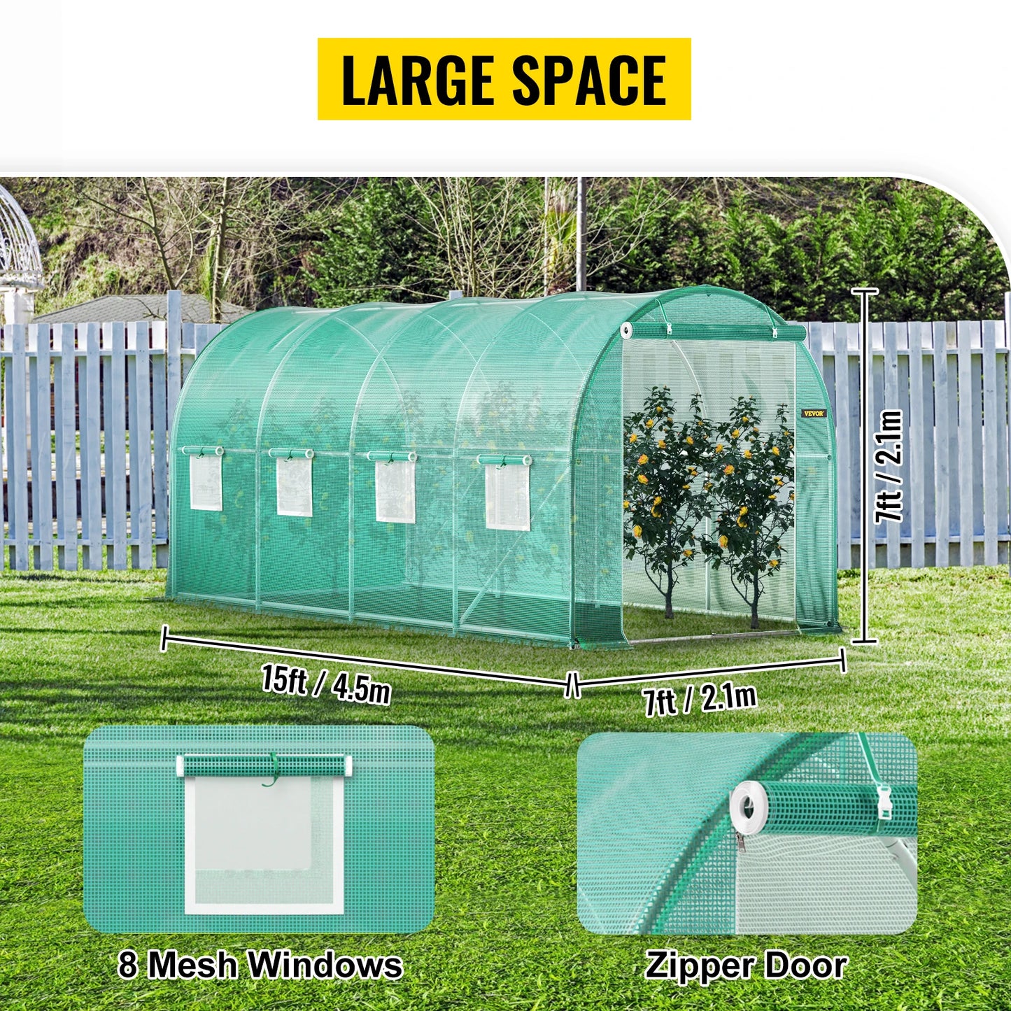 VEVOR Walk In Tunnel Greenhouse Galvanized Frame Waterproof Cover