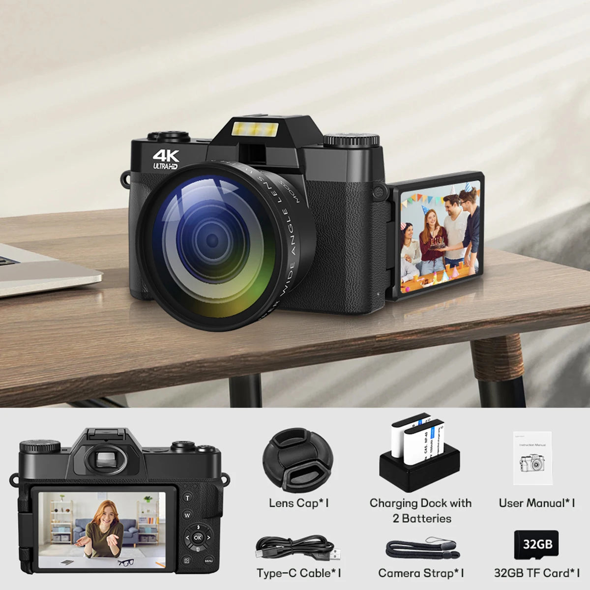 Gavonde 4K WiFi Compact Digital Camera With Flip Screen