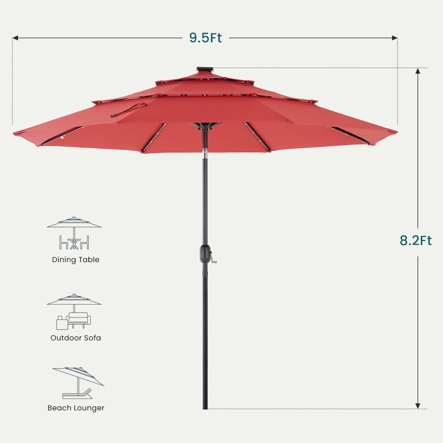 JHK Solar LED Patio Umbrella With Tilting Table
