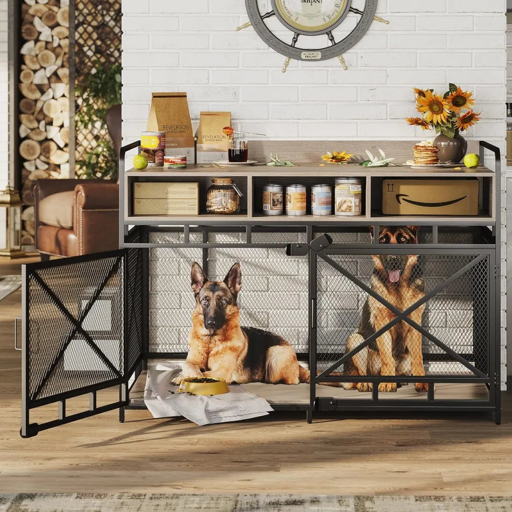 Wooden Dog Crate End Table With Drawers And Storage