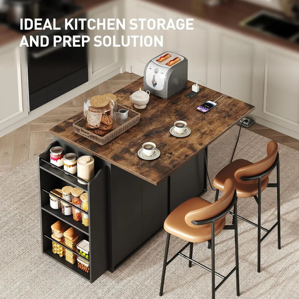 Ralgend Kitchen Island Built In Outlet And Foldout Sides