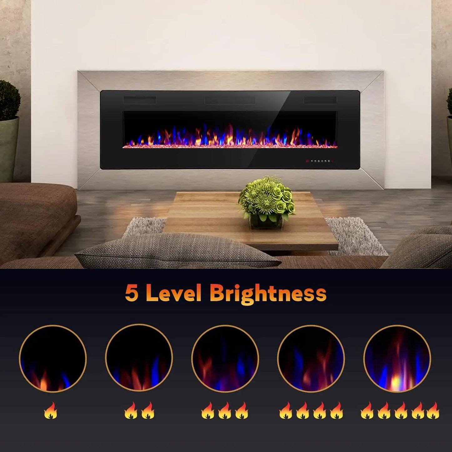 HiMIS Electric Fireplace Wall Mounted Remote Control Touch Screen