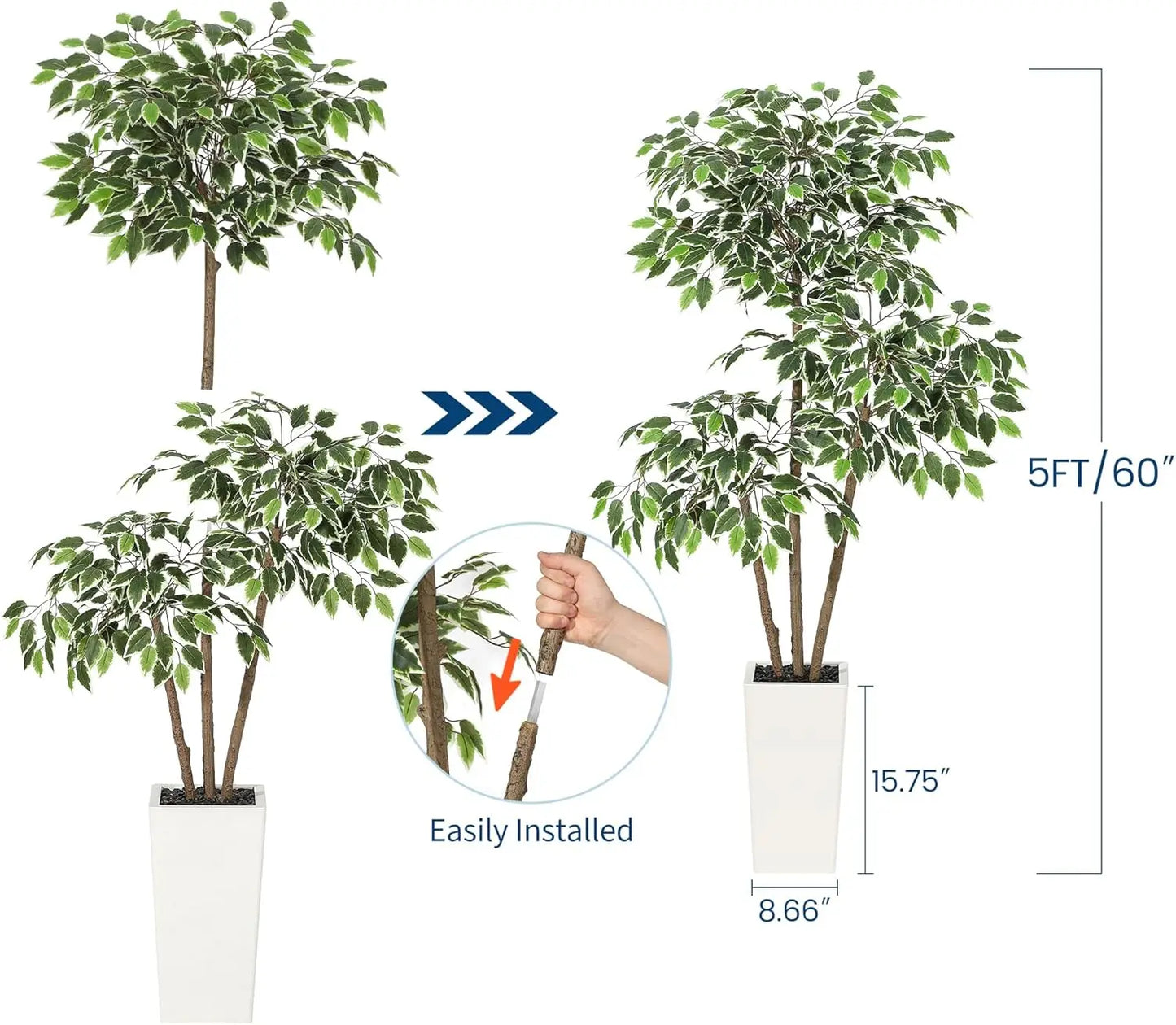 HiMISSCN Ficus Artificial Tree Potted Indoor Plant