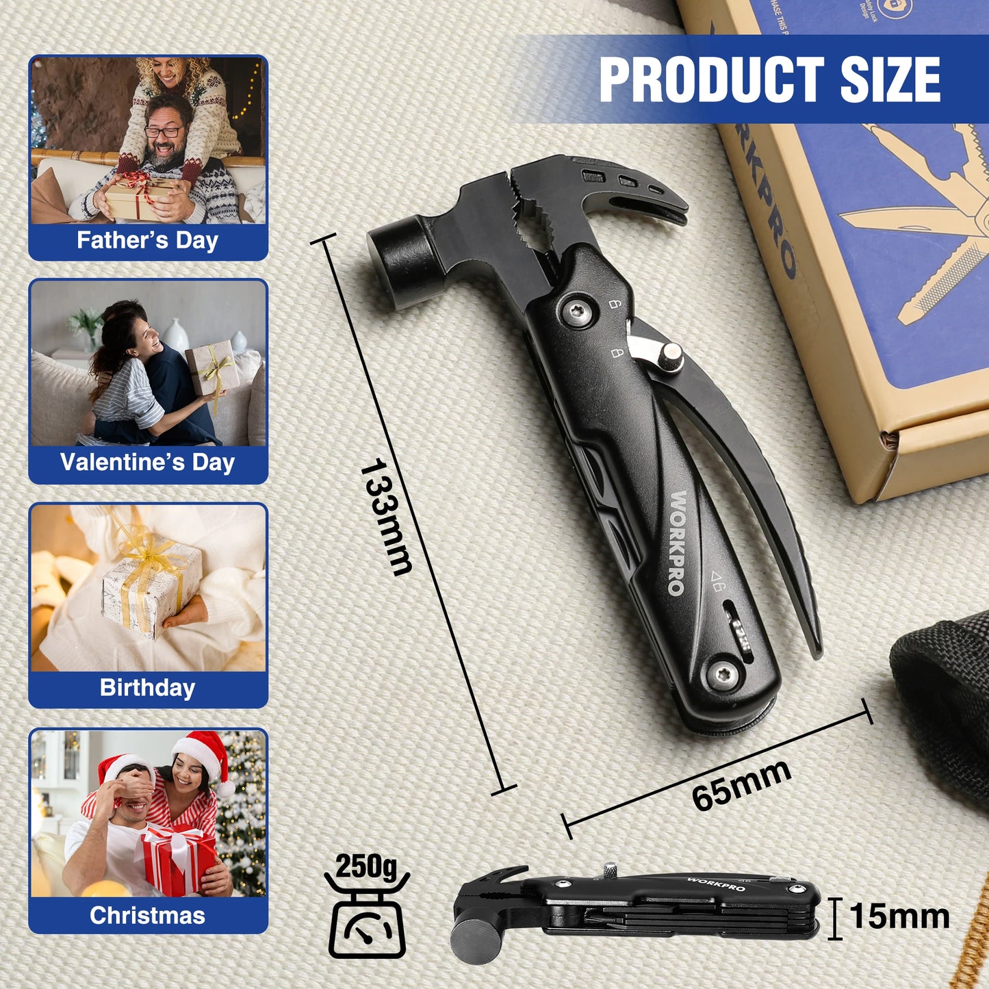 WORKPRO 12-In-1 Hammer Multitool With Sheath