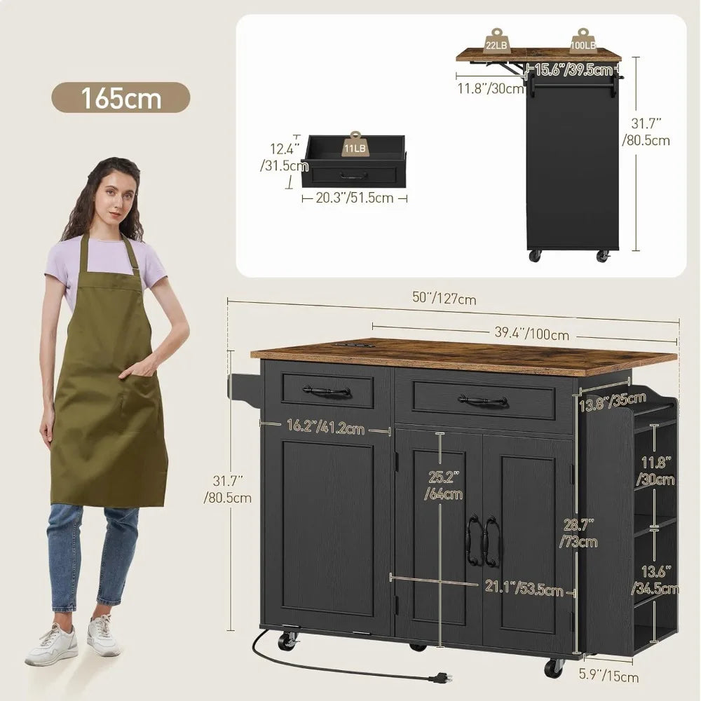 Ralgend Kitchen Island Built In Outlet And Foldout Sides