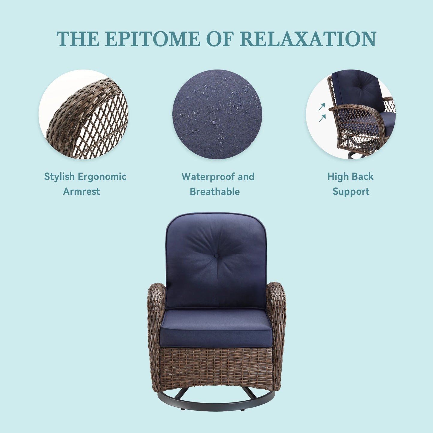 HOOMIC 3-Piece Patio Furniture Set Outdoor Bistro Rocking Chairs Cushions